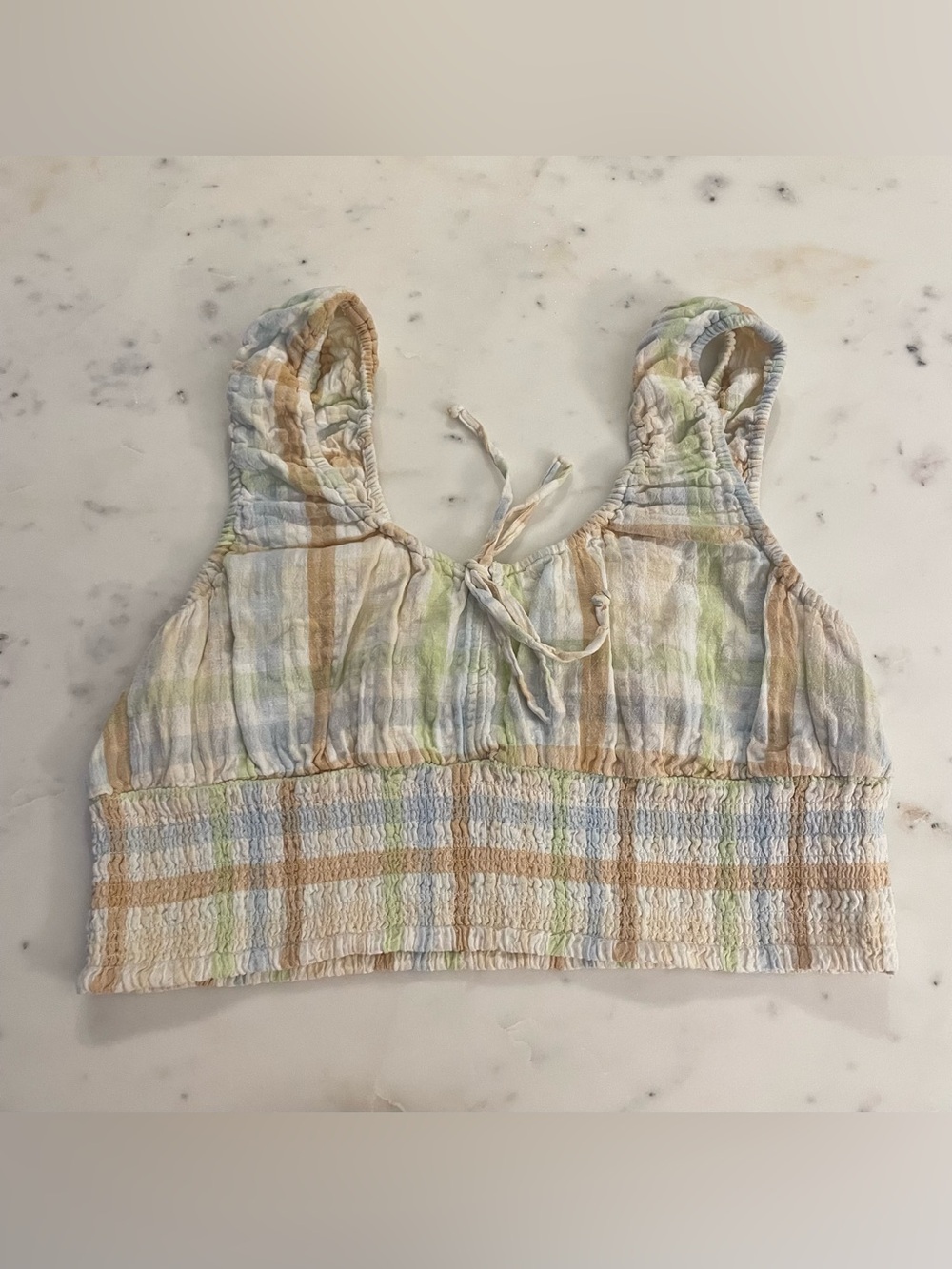 American Eagle Outfitters Plaid Smocked Crop Top